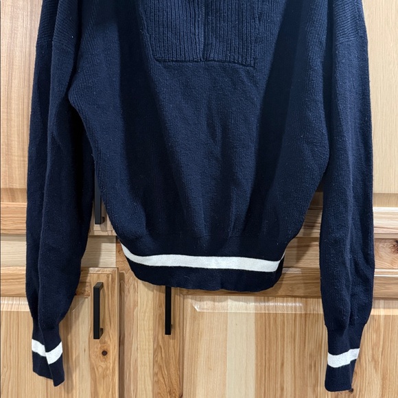 Sweaty Betty Women’s Navy Funnel Neck Half Zip-Up Sweater White Trim Size 14 - Picture 5 of 14